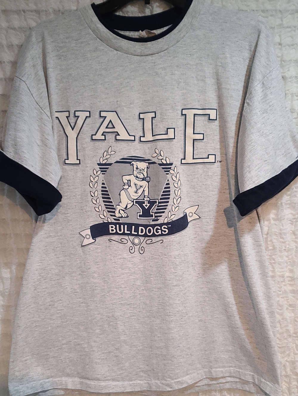 Yale Vintage Bulldogs Ringer XL T-Shirt with Navy Accents PTP24